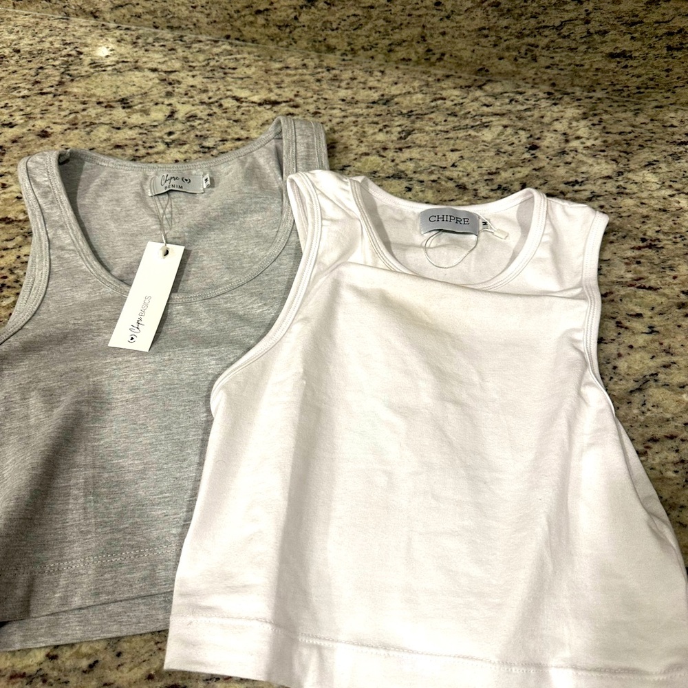 Chipre gray and white crop tank tops